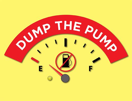 Dump the pump, image of a fuel gauge on empty