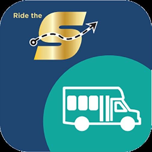 Book the S App Icon, Ride The S logo, image of an outline of a bus.