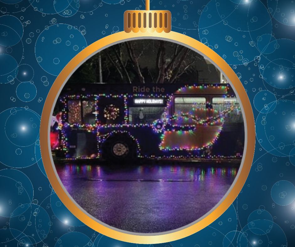 Outline of an ornament with an image of a lighted S Bus
