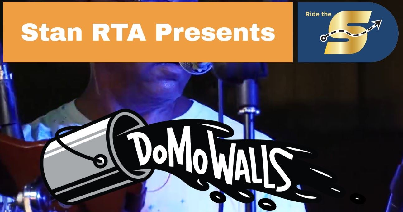StanRTA Presents, Ride the S logo, image of a paint can spilling with text reading DOMO Walls