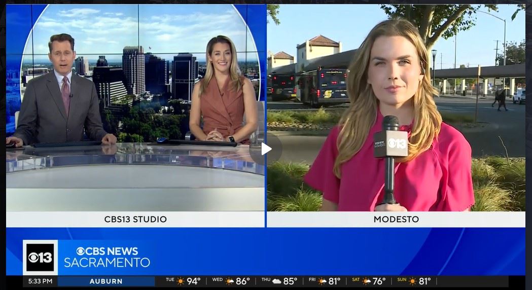 CBS 13 News Sacramento, images of reporters at Transit Center and in newsroom