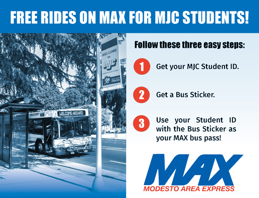 Free rides on MAX for MJC students. Follow these three easy steps. 1. Get your MJC Student ID. 2. Ge
