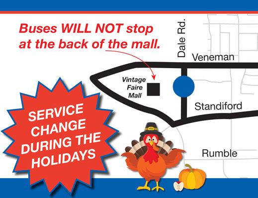 Thanksgiving Holiday Service Change Bus does not stop at the back of the mall