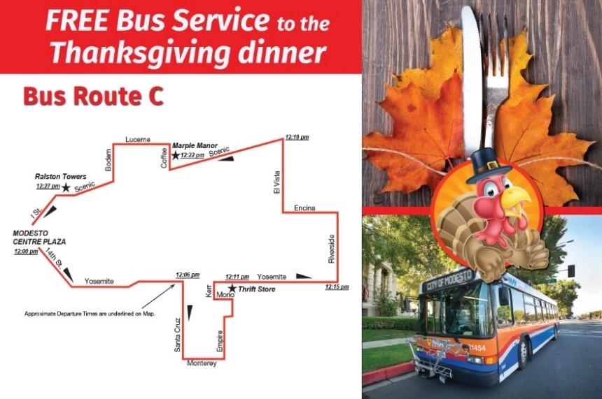 Free Bus Service to the Thanksgiving Dinner Route C Map